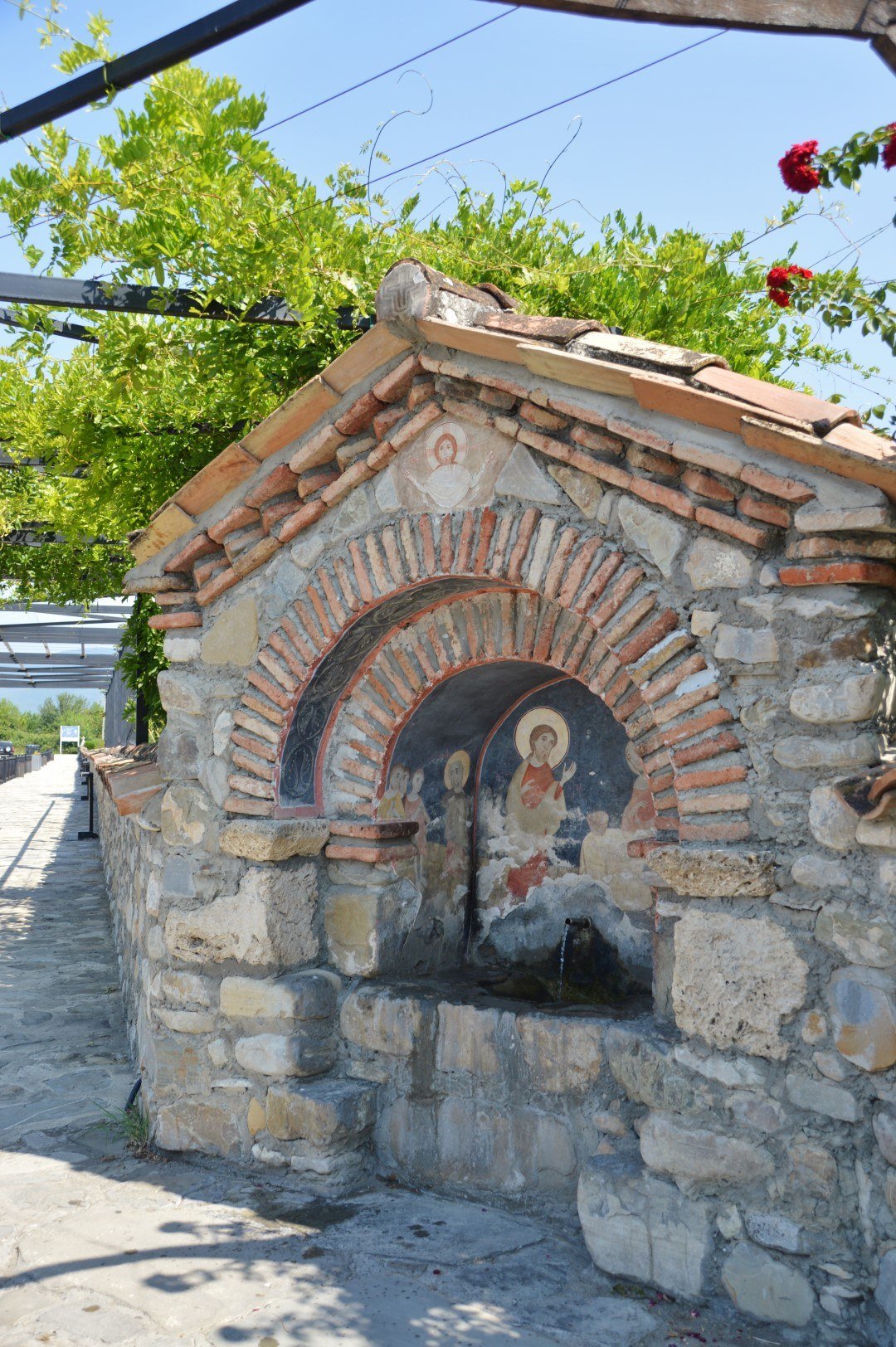 Decorative fresco fountain in the inner garden of Alaverdi Monastery