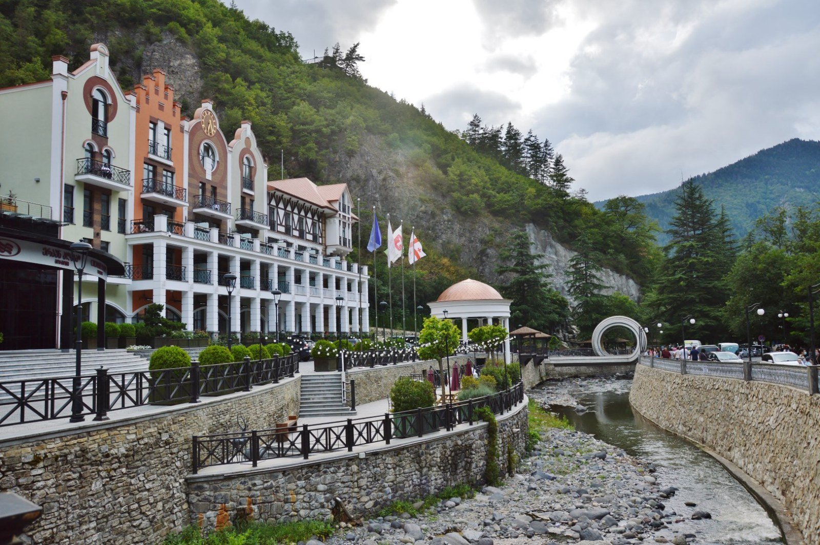 Crowne Plaza Hotel and Borjomula River eastern view in Borjomi