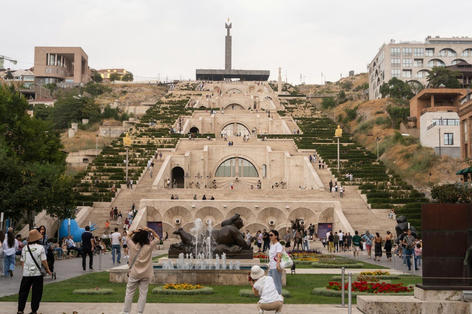 View of the Yerevan Cascade stairway with outdoor sculptures