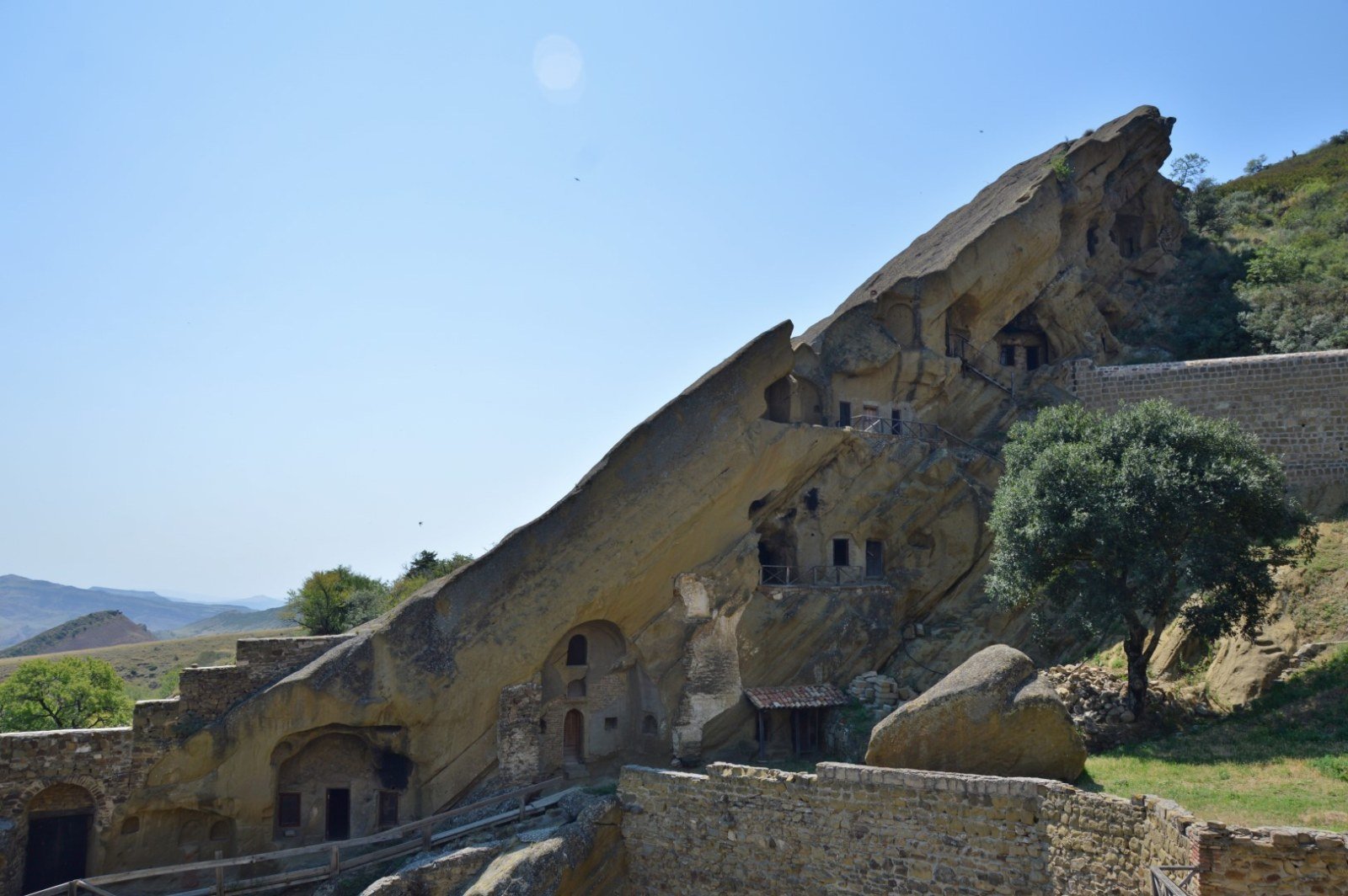 Monks' cells carved into the rock at David Gareja monastery