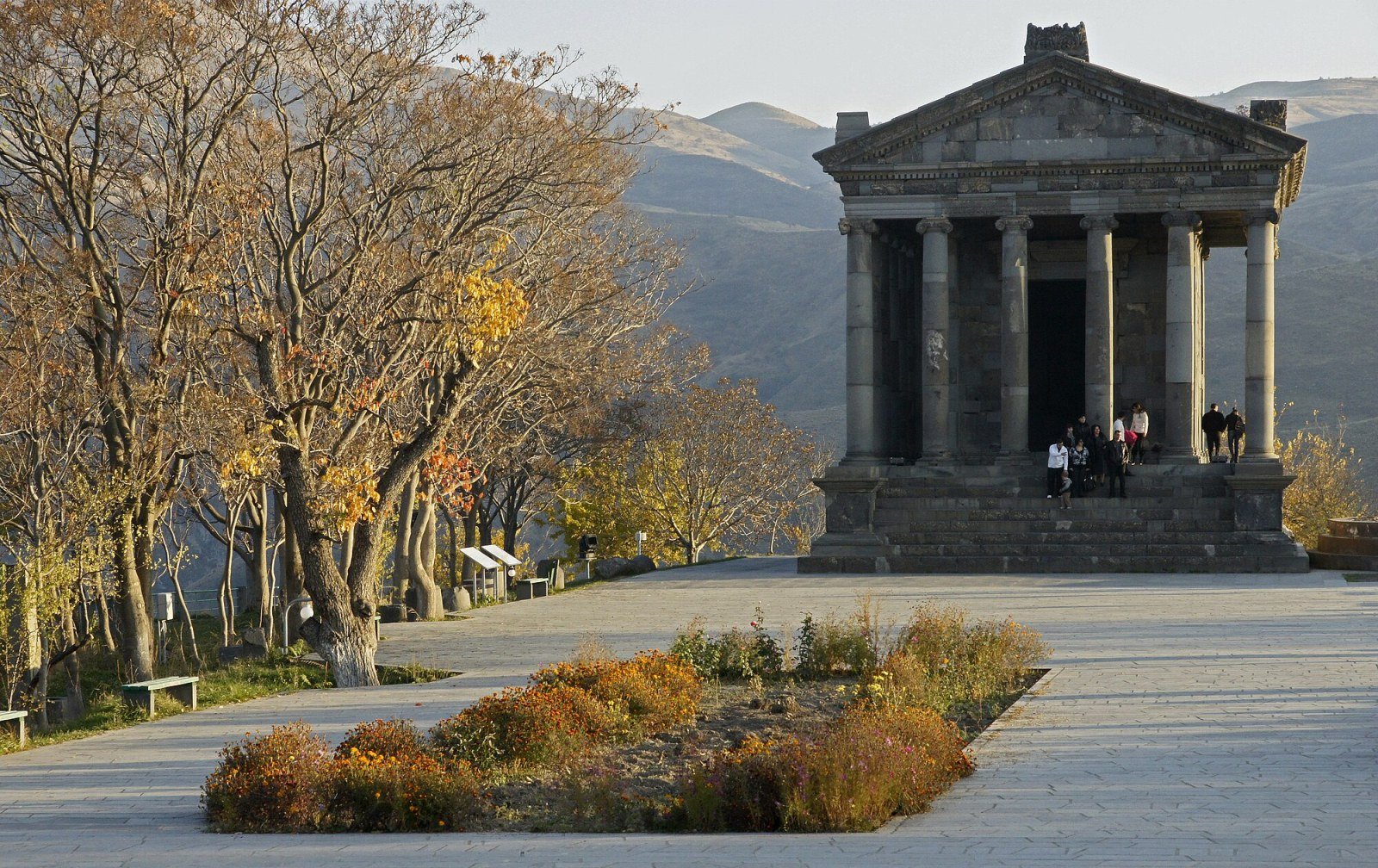 View of Garni Temple with Ionic columns above the Azat gorge