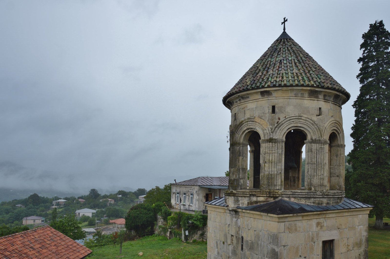 Upper view of the bell tower from the Church of St Nicholas, Gelati