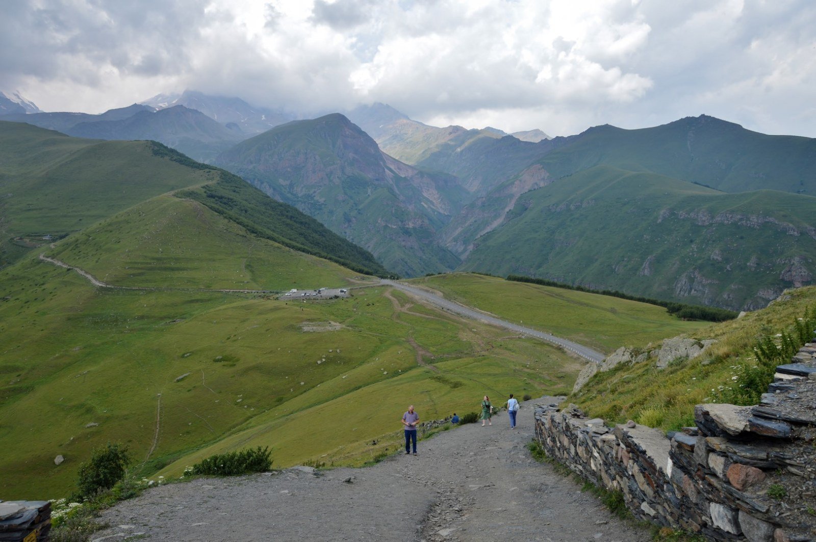 Greater Caucasus panorama on the ascent path to Gergeti Church