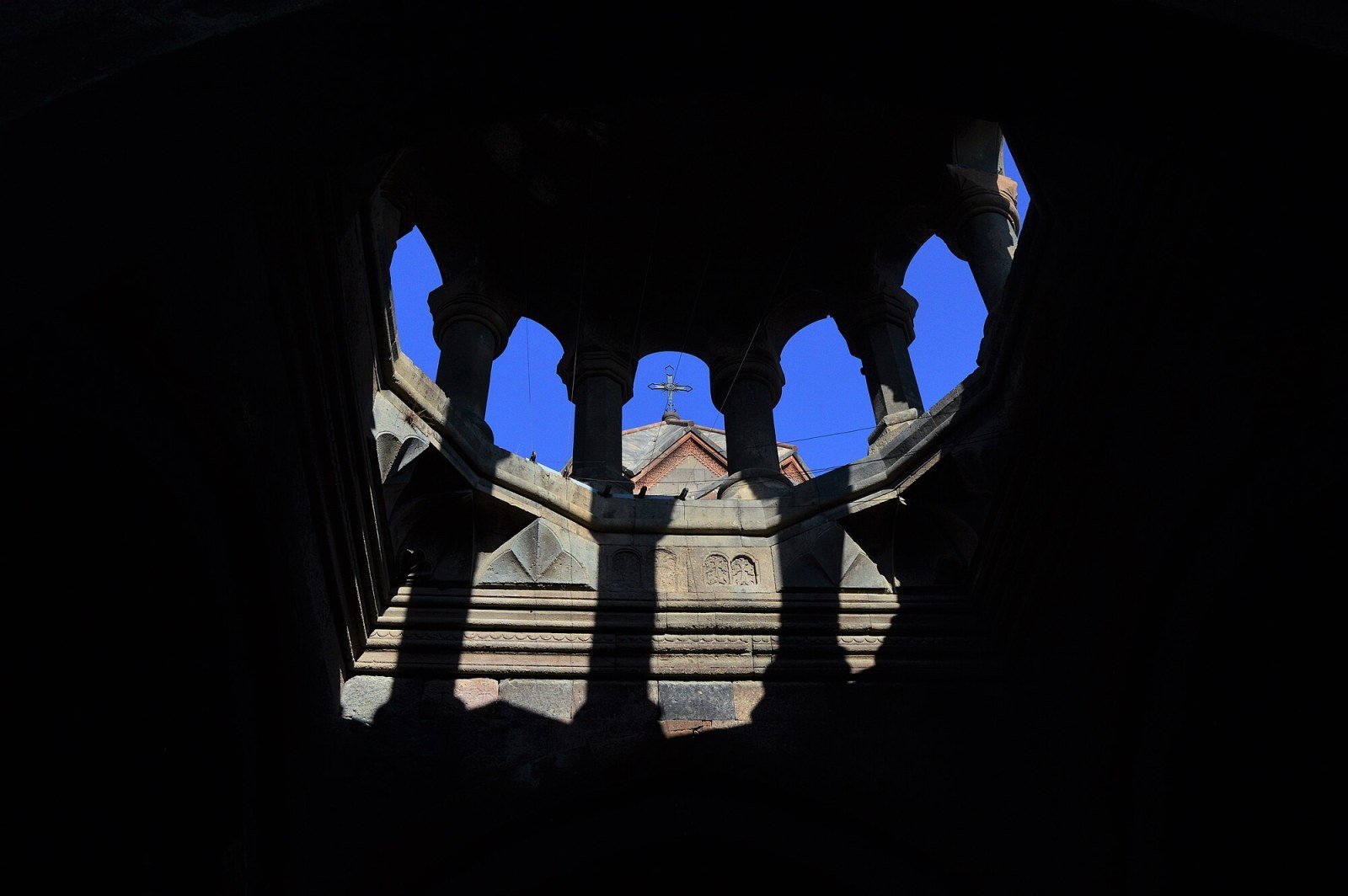 Detail of a khachkar in the courtyard of Hovhannavank Monastery