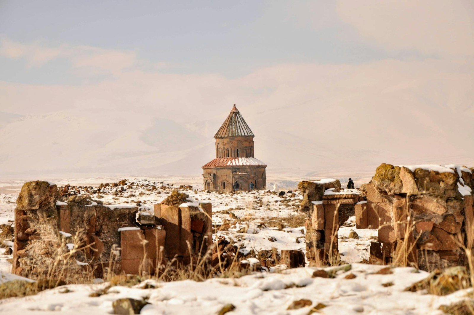 Kecharis Monastery in winter with snow, Tsaghkadzor