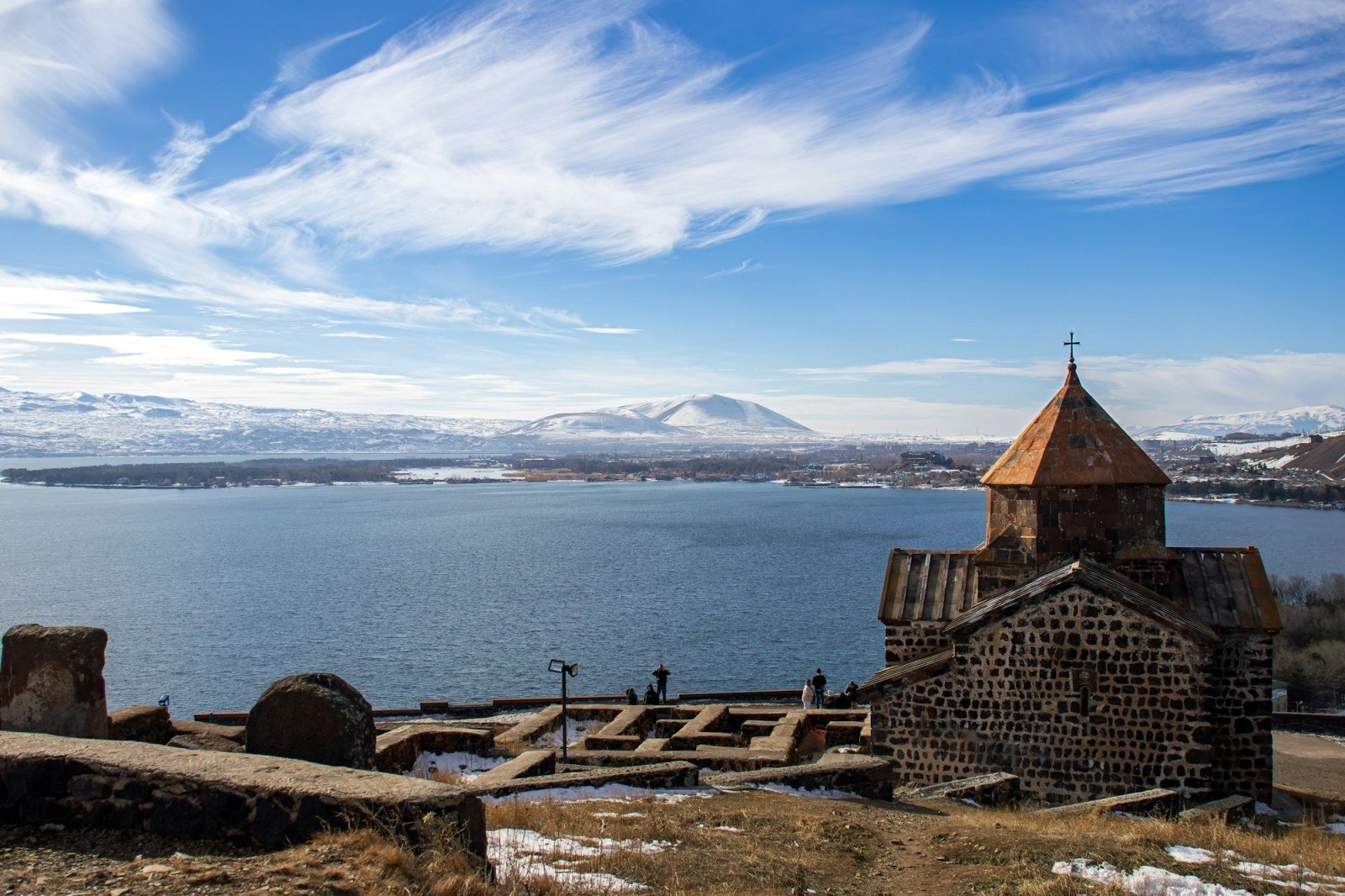 Panoramic view of Lake Sevan from the shore