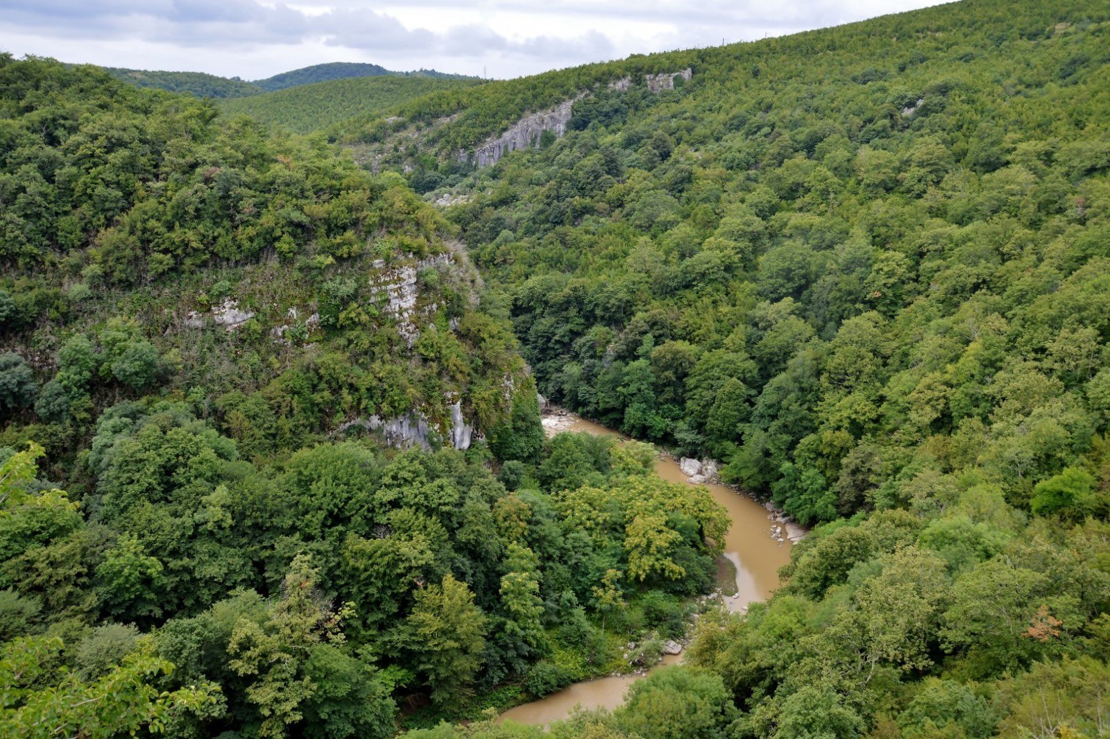 Tskhaltsitela river valley seen from the Motsameta Monastery promontory