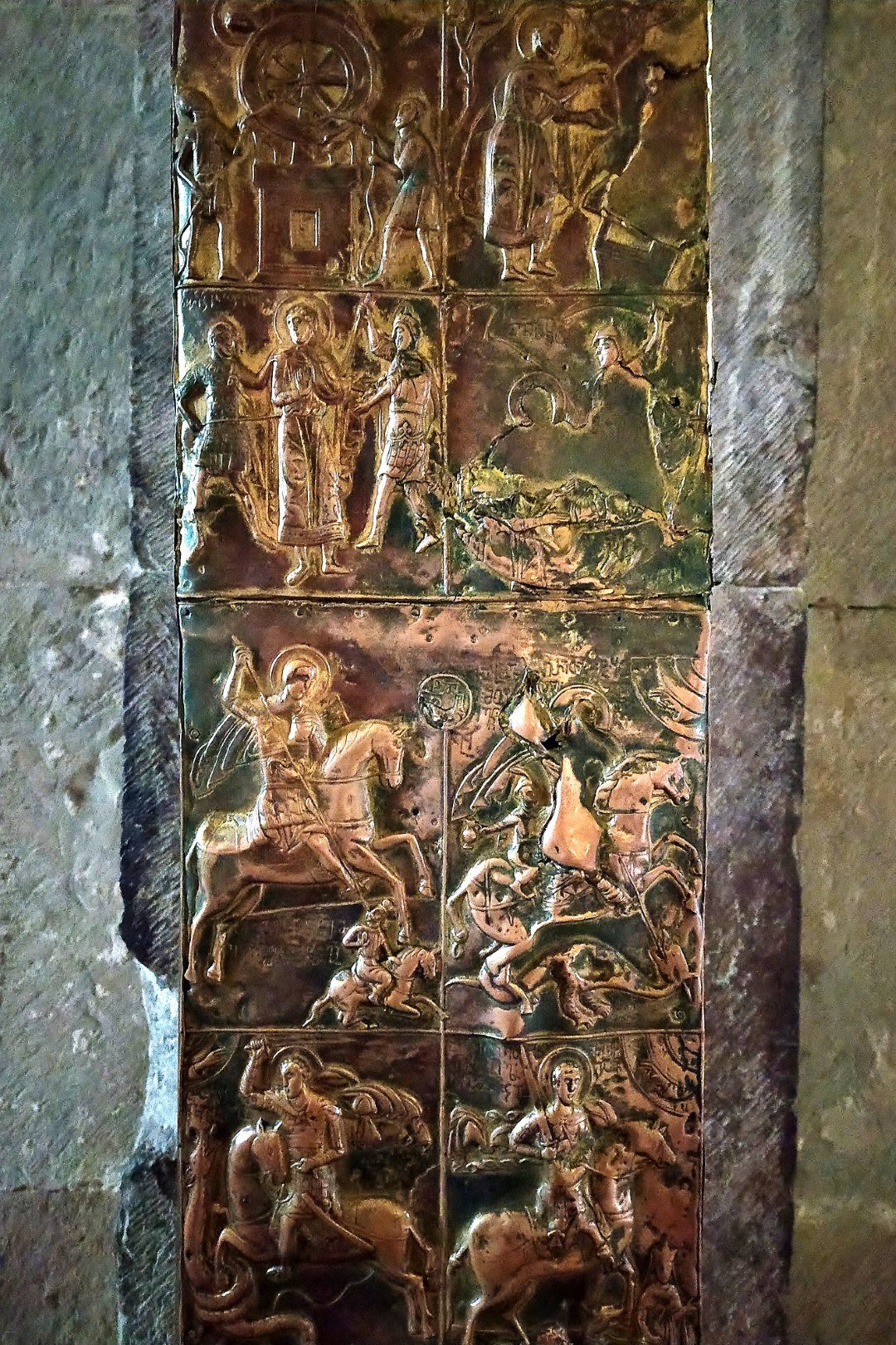 Bronze engraving detail of a cross in Sveti Tskhoveli Cathedral