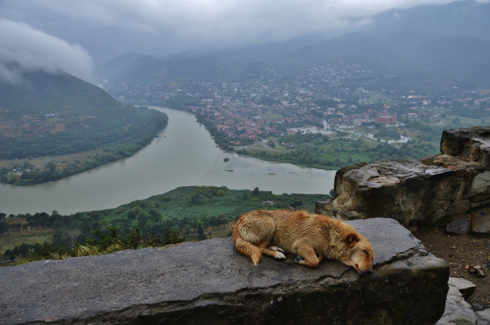 Panoramic view of Mtskheta and the confluence of the Kura and Aragvi from Jvari Monastery