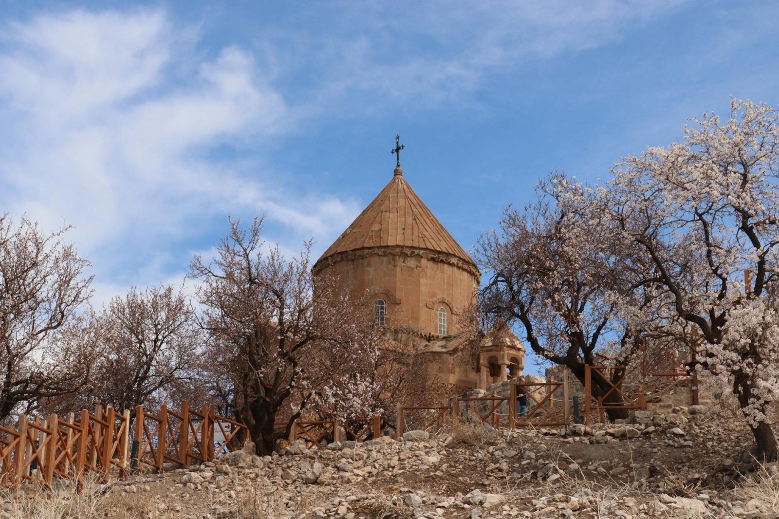Detail of the external staircase of Surb Astvatsatsin at Noravank