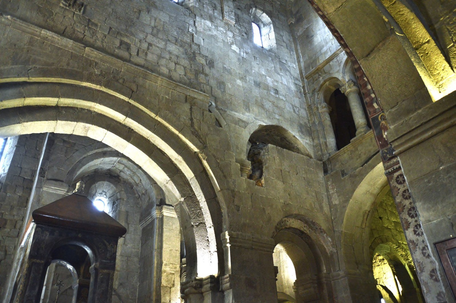 Detail of repair work on the wall between naves of Svetitskhoveli Cathedral