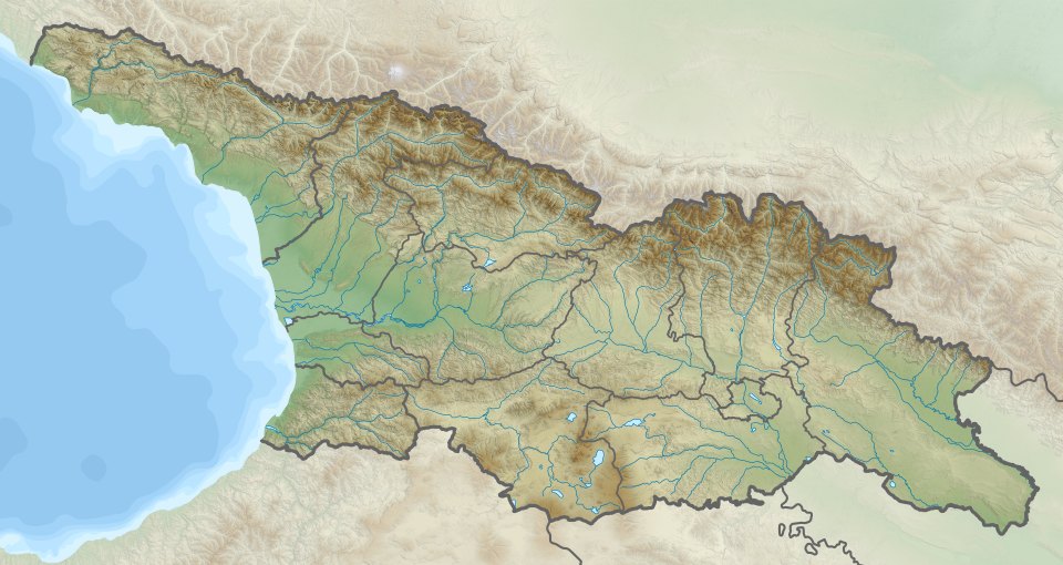 Mapa del relieve de Georgia con las principales cordilleras del C&aacute;ucaso